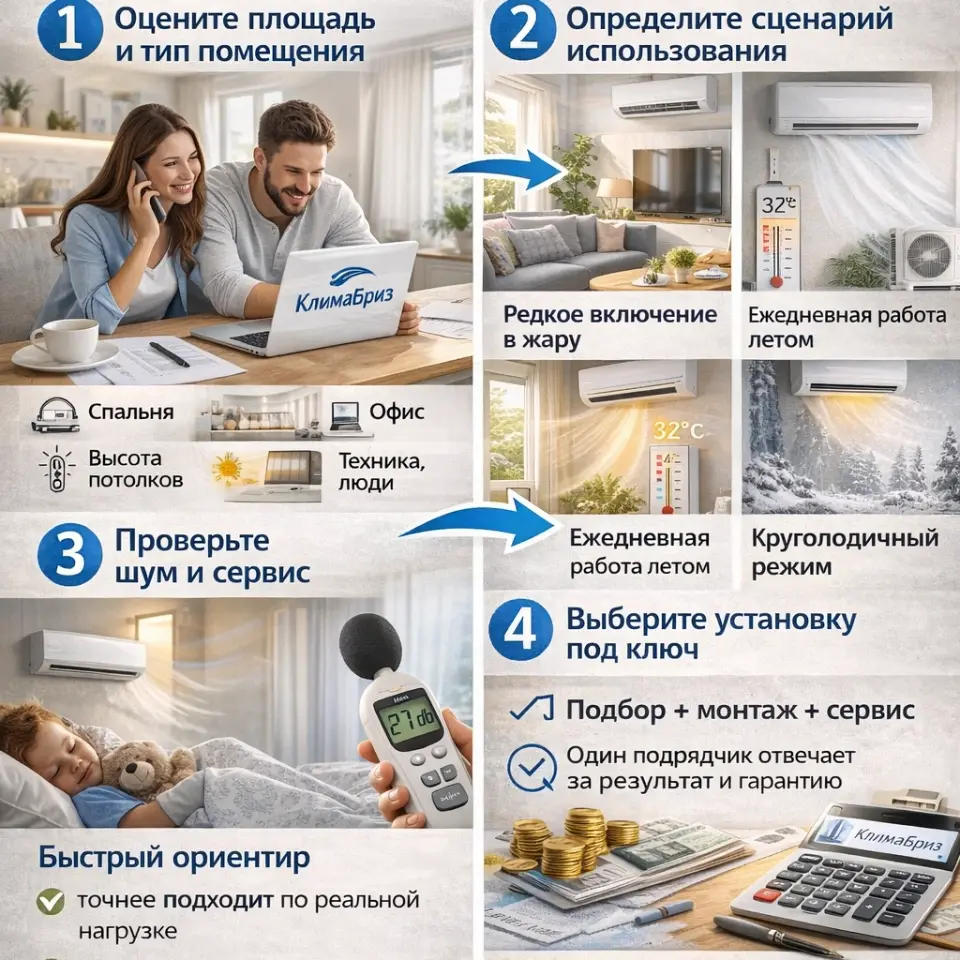 Как выбрать сплит-систему по площади и режиму работы: практический чек-лист